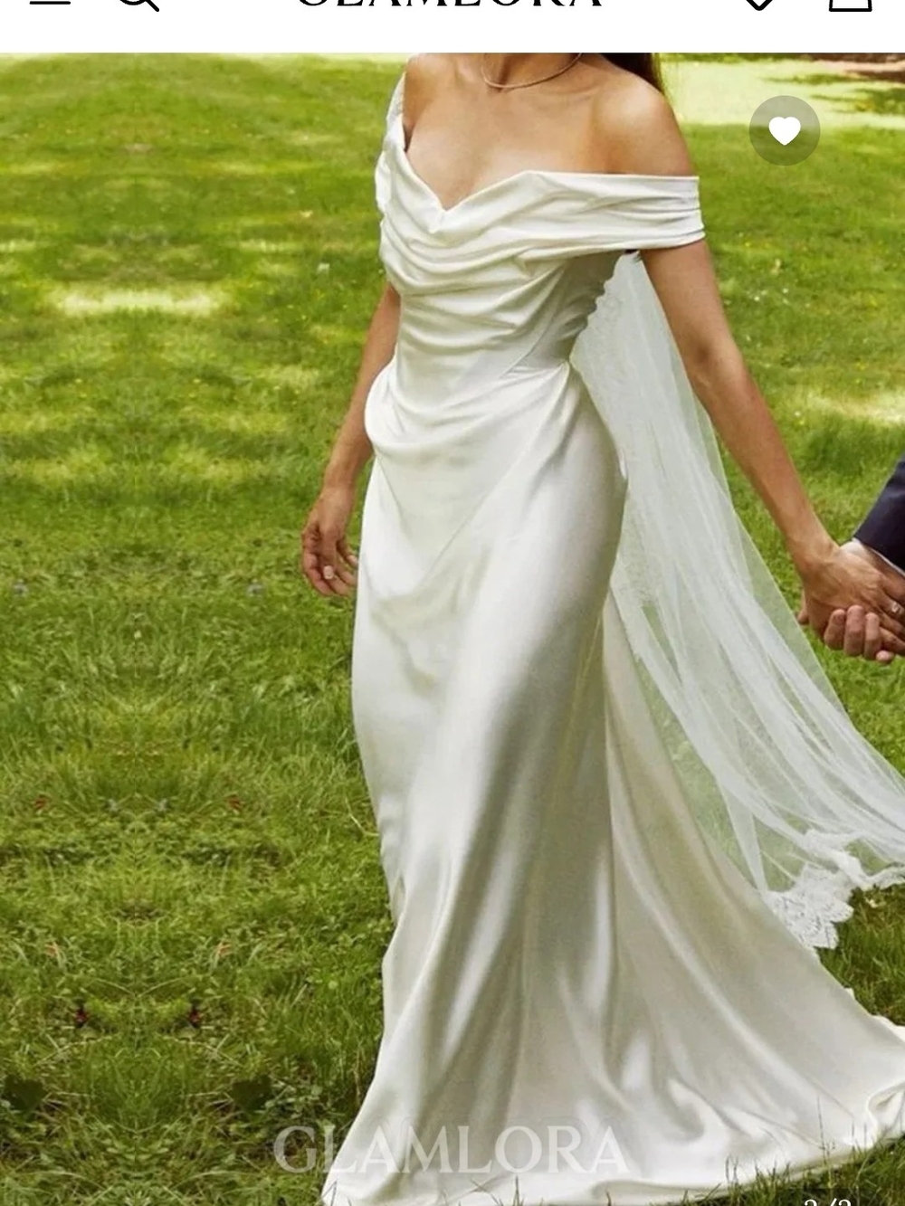 Off-Shoulder Satin Wedding Dress in Ivory